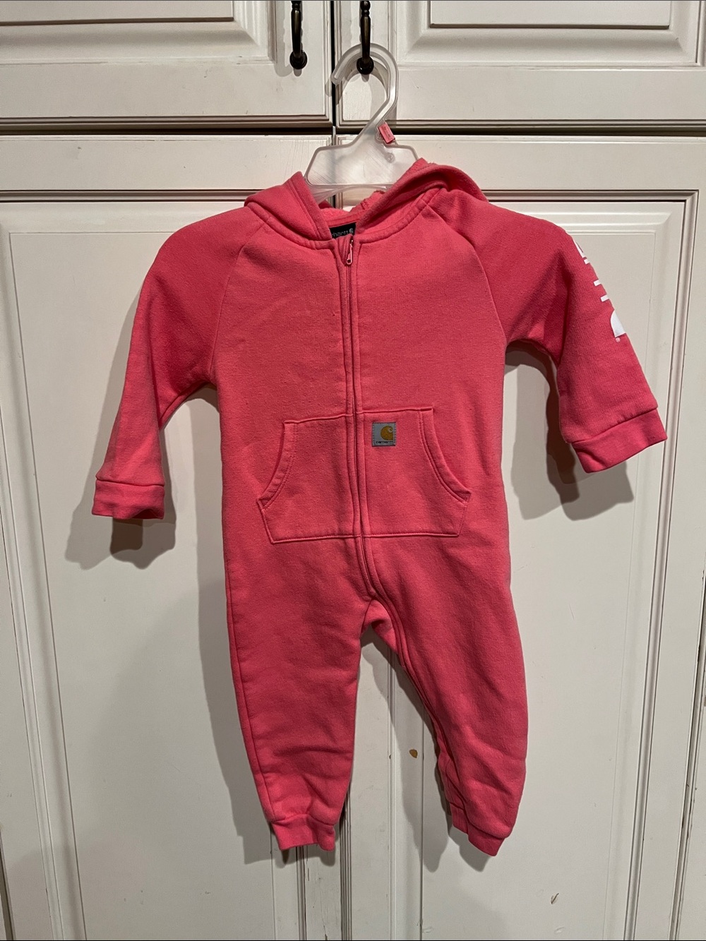 Carhartt Coral Pink Hooded Zipper One-Piece for Kids Size 12 mths